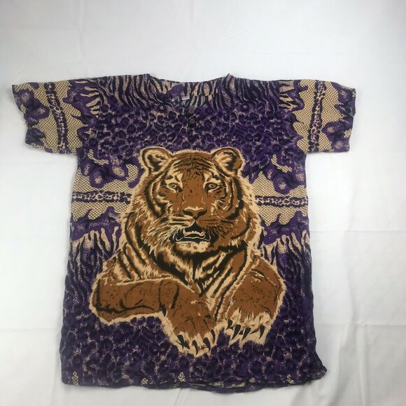 Boho tiger t shirt purple wood button - Picture 1 of 6